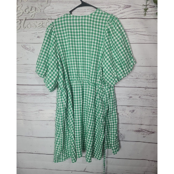 NWT Old Navy Green White Gingham Puff Sleeve Wrap Dress Womans Size 2XL Tall - Picture 2 of 7